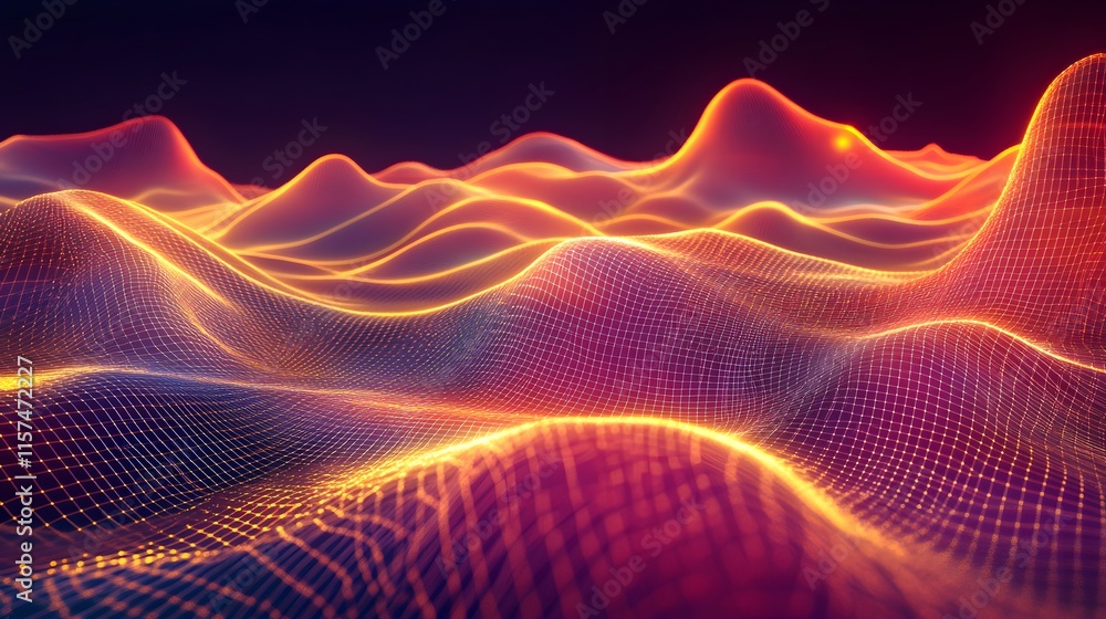 Poster dynamic digital waves virtual space abstract art futuristic environment aerial view technology conce