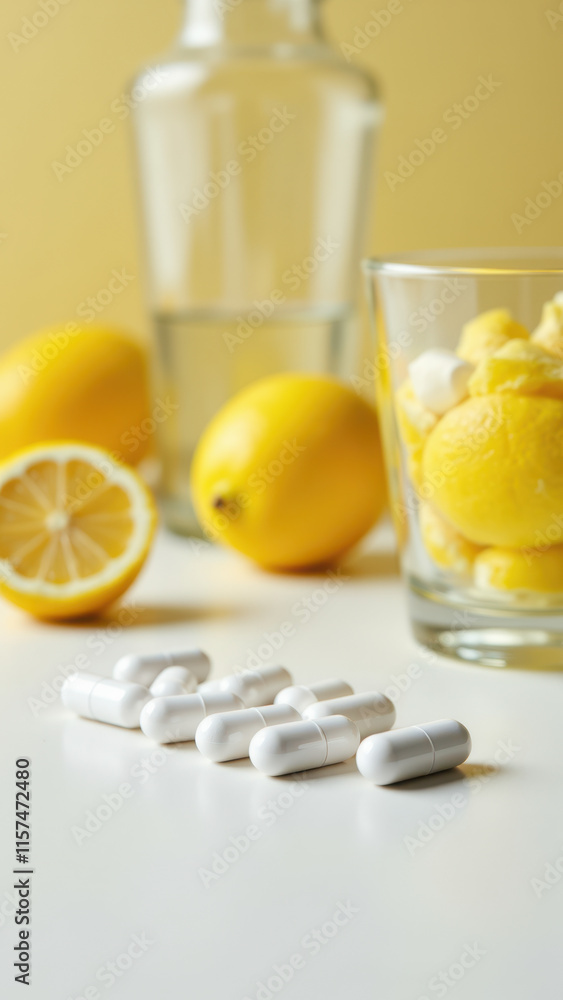 Poster magnesium supplements on a table with other items.