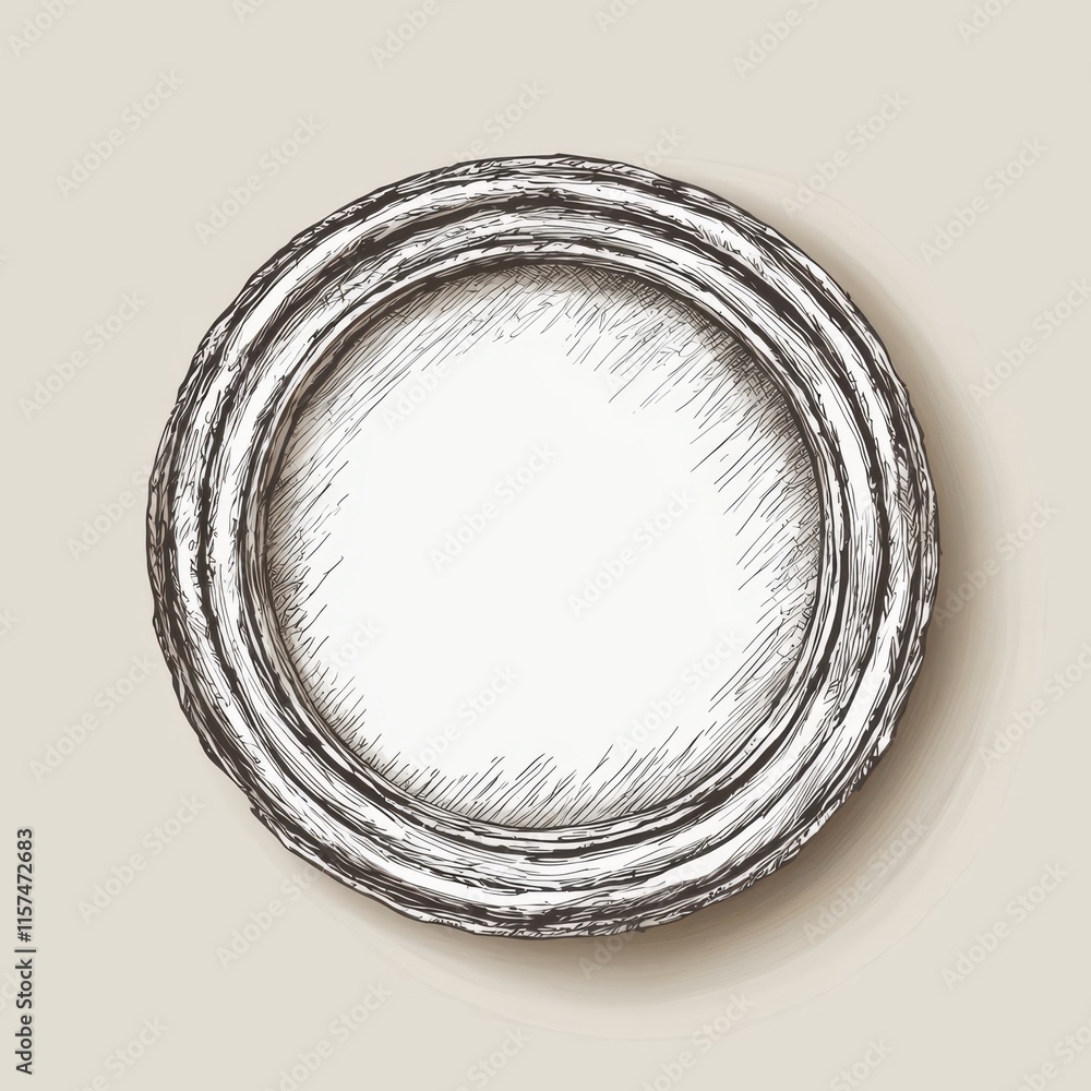 Aufkleber circular frame sketch: hand-drawn sketch of an elegant circular frame with a textured, rustic appear