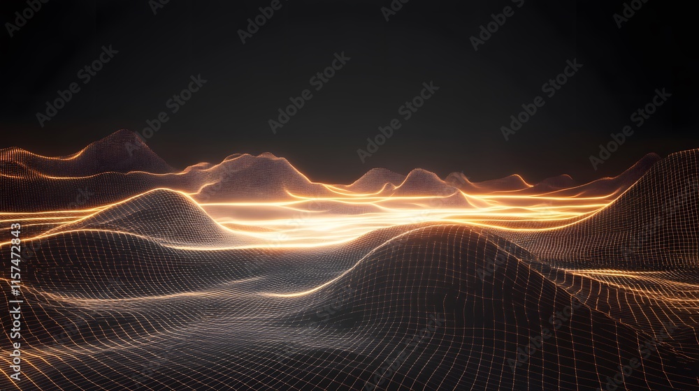 Poster digital landscape visualization of illuminated terrain virtual space 3d graphics abstract environmen