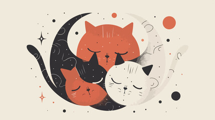 Yin and Yang Cats Flat Vector Illustration