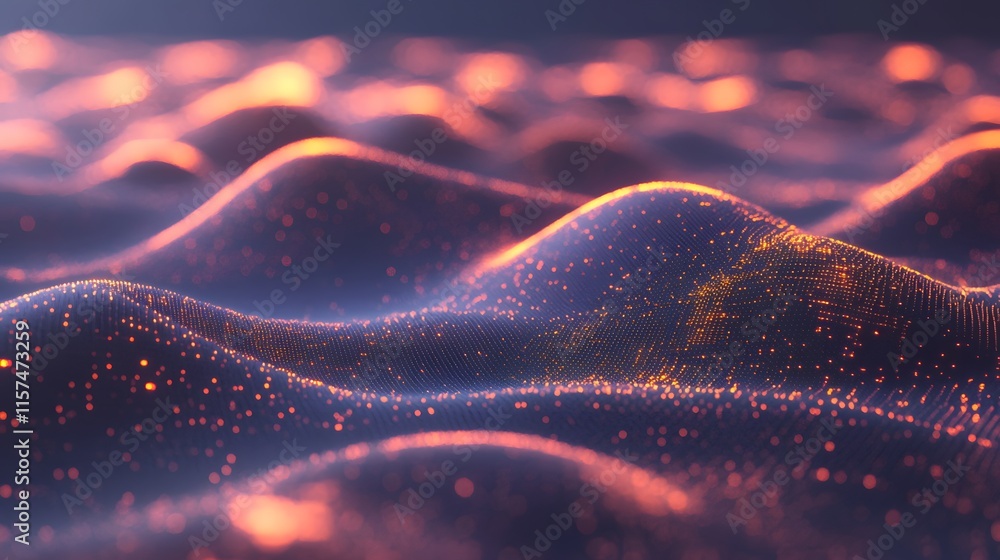Poster dynamic abstract waves digital realm motion graphics virtual environment close-up fluidity and light