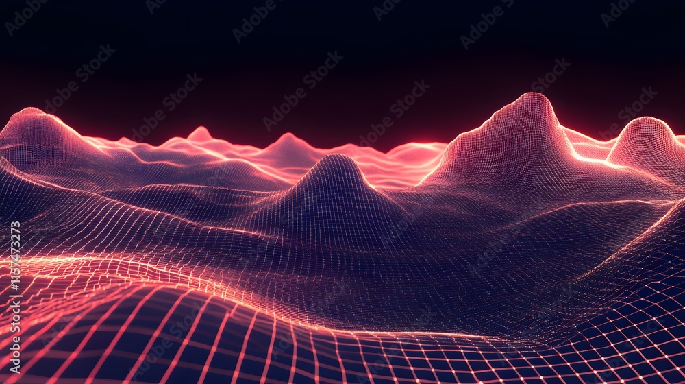 Poster dynamic 3d wave patterns digital environment abstract visualization futuristic landscape aerial view