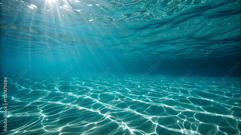 Aufkleber underwater view of rippling sunlight beams on a shimmering aqua floor, creating mesmerizing patterns
