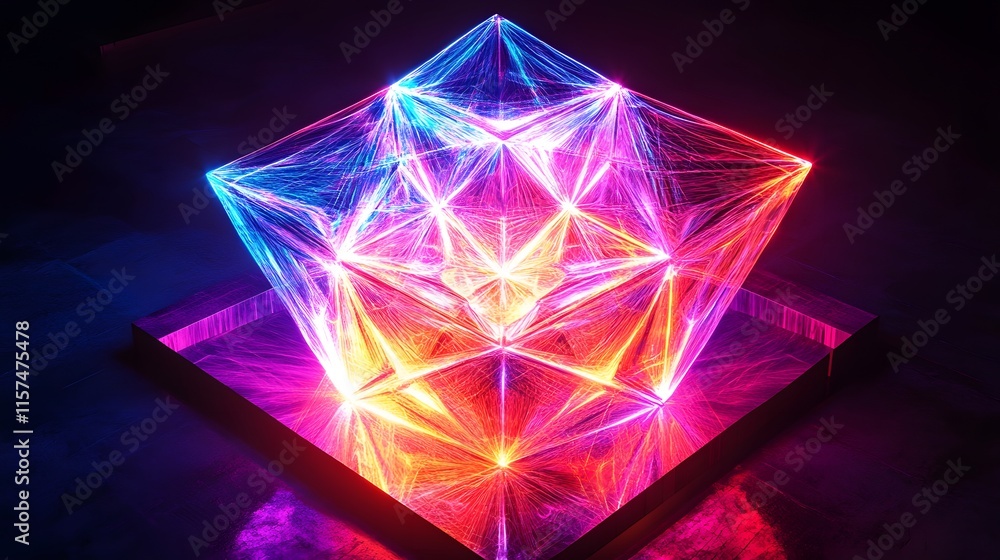 Poster dynamic light sculpture event modern gallery digital art display contemporary environment wide-angle