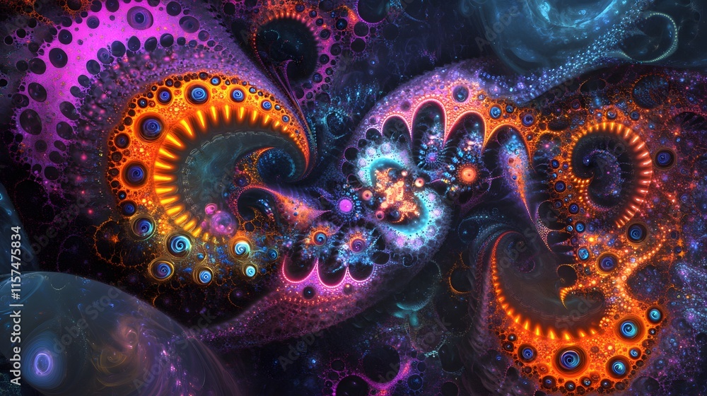 Poster dynamic abstract art displaying swirling patterns digital realm fractal imagery vibrant universe aes