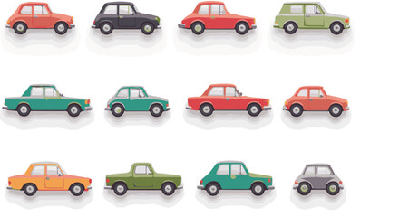 2D Car Icon Set - Retro and Modern Styles Vector Illustration