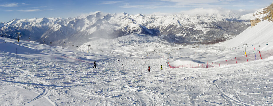 Madonna di Campiglio, Italy. Amazing landscape at the ski slopes at the arrival of the chairlift Grost&egrave;. Best ski resort
