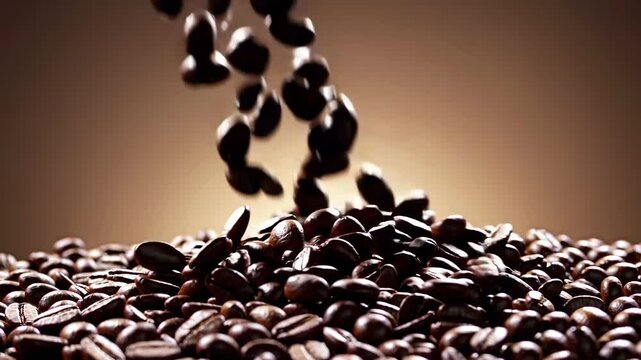 Coffee Beans Falling onto Pile