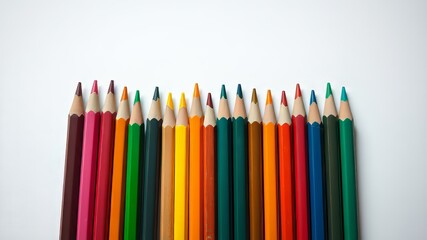Fototapeta premium Colorful Pencils on White Canvas - Artistic Creativity, Bright Colors, High Resolution