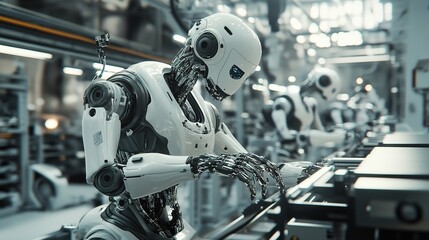 Advanced robotics revolutionizing the future of manufacturing in a futuristic factory.