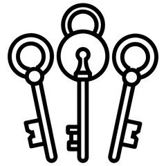 Antique keys outline illustration 