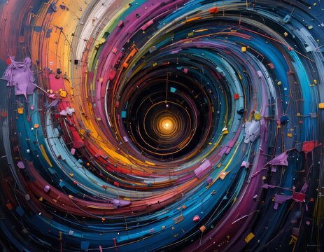 Un torbellino de colores caleidosc&oacute;picos, nacido de la danza fren&eacute;tica de pinceladas texturizadas, da lugar a un mundo on&iacute;rico de maravillas surrealistas