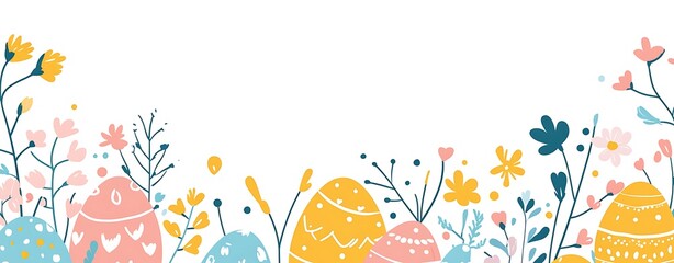 A cute Easter-themed background with pastel-colored eggs
