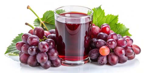 Grapes with grape juice in a crystal glass on a white background