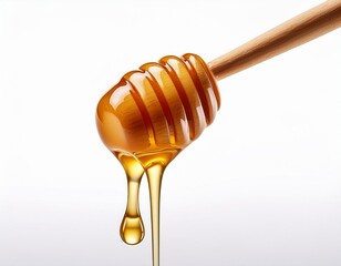 honey with wooden drizzler isolated on white background