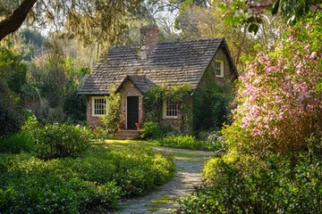 Fototapeta premium Cottage garden in early spring.