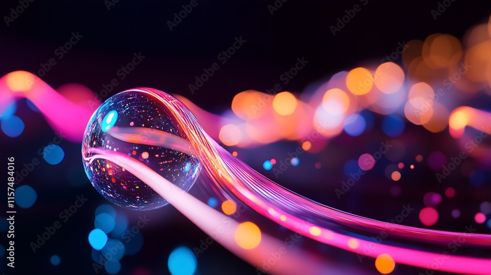 Poster dynamic light trails and bubbles abstract art digital art colorful environment close-up view visuals