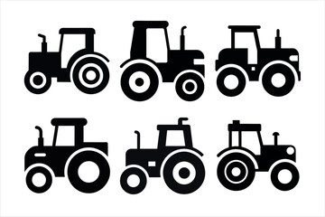 Simple Black and White Tractor Icons Set on a white background