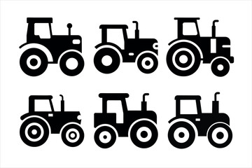 Simple Black and White Tractor Icons Set on a white background