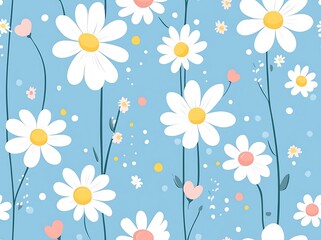 Obraz premium A seamless pattern of small white flowers with yellow centers, easter pattern