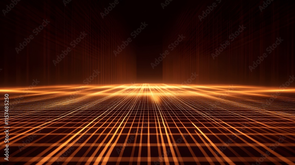 Poster dynamic light grid animation display virtual space digital art futuristic environment aerial view te