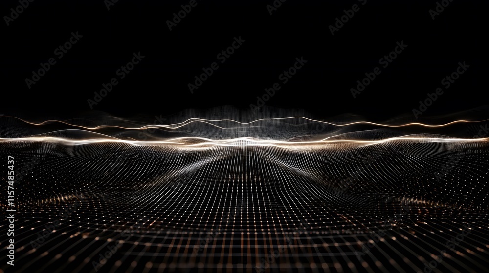 Poster dynamic light waves display virtual space abstract visuals dark environment low angle view futuristi