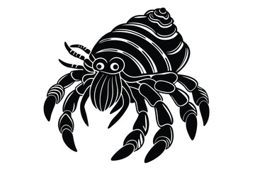 Hermit Crab silhouette Vector illustration solid white Background