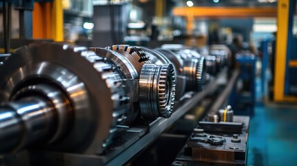Fototapeta premium Equipment working in tandem to build heavy-duty machinery parts. -