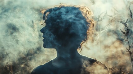 Enigmatic Silhouette: A Person Amidst Smoke and Light