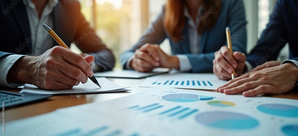 Leinwandbilder business people brainstorm ideas together. analyze charts, documents in meeting room. team members c