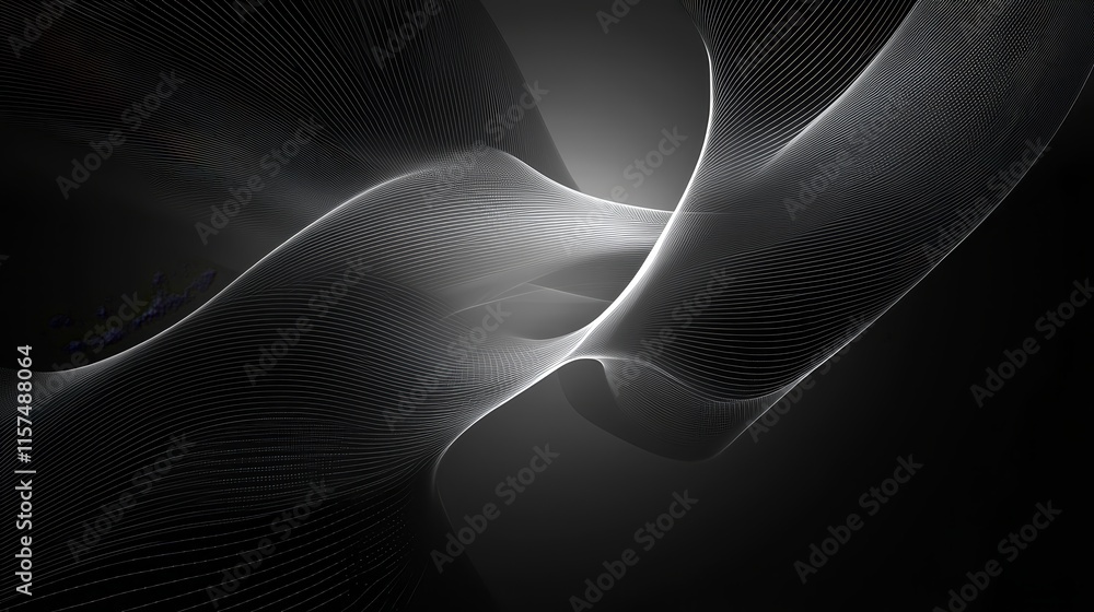 Poster abstract background with dark grey and white flowing waves.