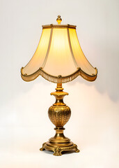 Renaissance style table lamp with a corrugated lampshade with a border, a gold carved base 