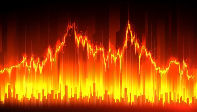 Fiery Financial Chart Depicting Market Volatility on a Black Background. , Abstract Market Trends. - Powered by Adobe