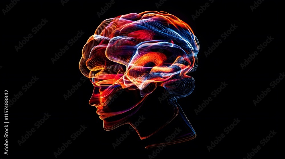 Aufkleber neural activity visualization digital art abstract concept black background side view creative expre