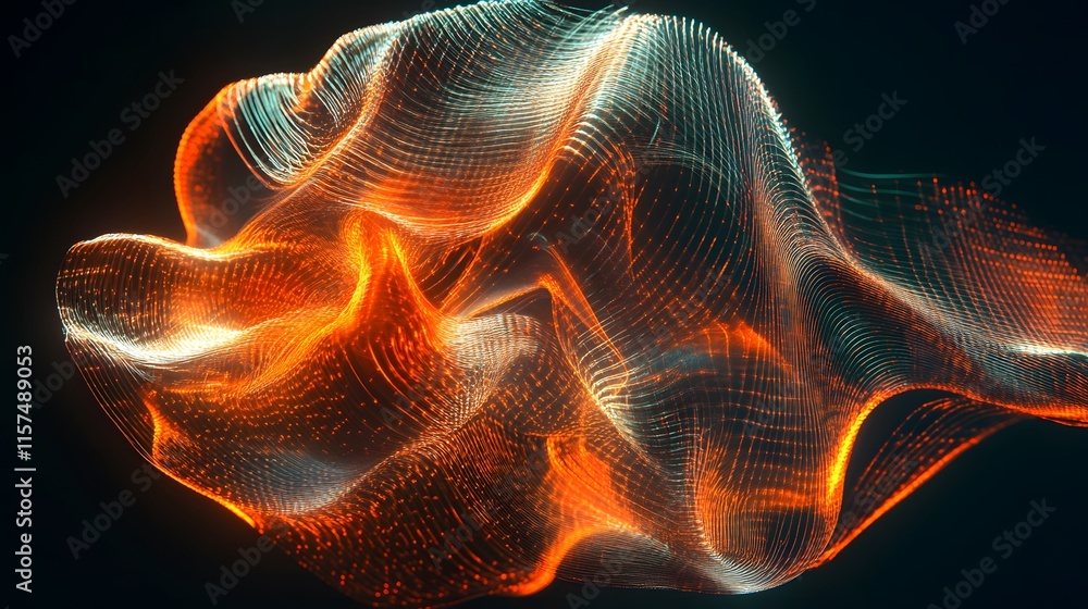 Poster dynamic waves of light and color abstract visualization digital art dark background close-up energy 