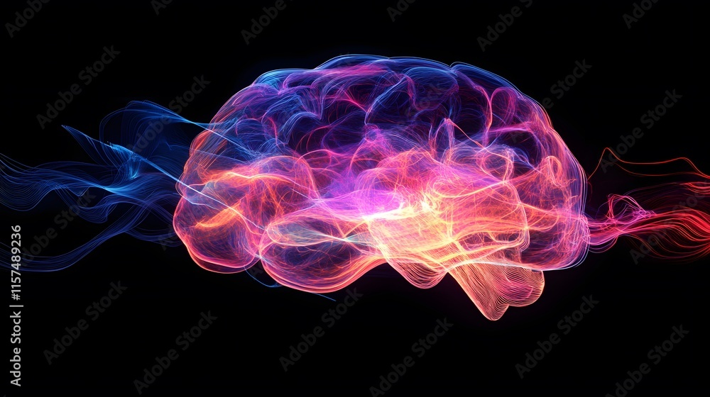 Poster exploring cognitive dynamics abstract visualization digital art black background futuristic concept
