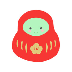 福だるまの着ぐるみを着たかわいいヘビ - 巳年 /2025年の干支の年賀状素材