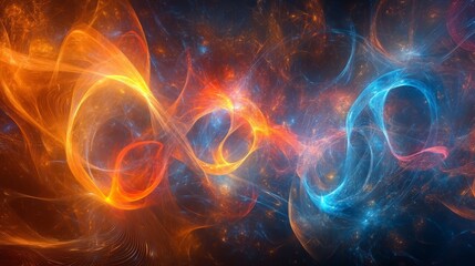 Abstract background with fiery and icy swirls. Energy, power, and duality concept.