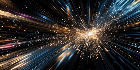 An Abstract Depiction of a Celestial Explosion with Vivid Colors and Radiant Light Streaks