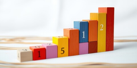 Colorful Wooden Blocks Forming an Ascending Numbered Staircase