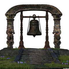 Obraz premium 3D rendered fantasy bell tower with stairs isolated on transparent background