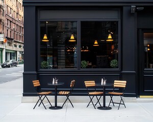 Modern chalkboard sign with sleek black frame and minimalist typography, welcoming guests at a downtown bistro, chalkboard sign, elegant and chic restaurant entrance