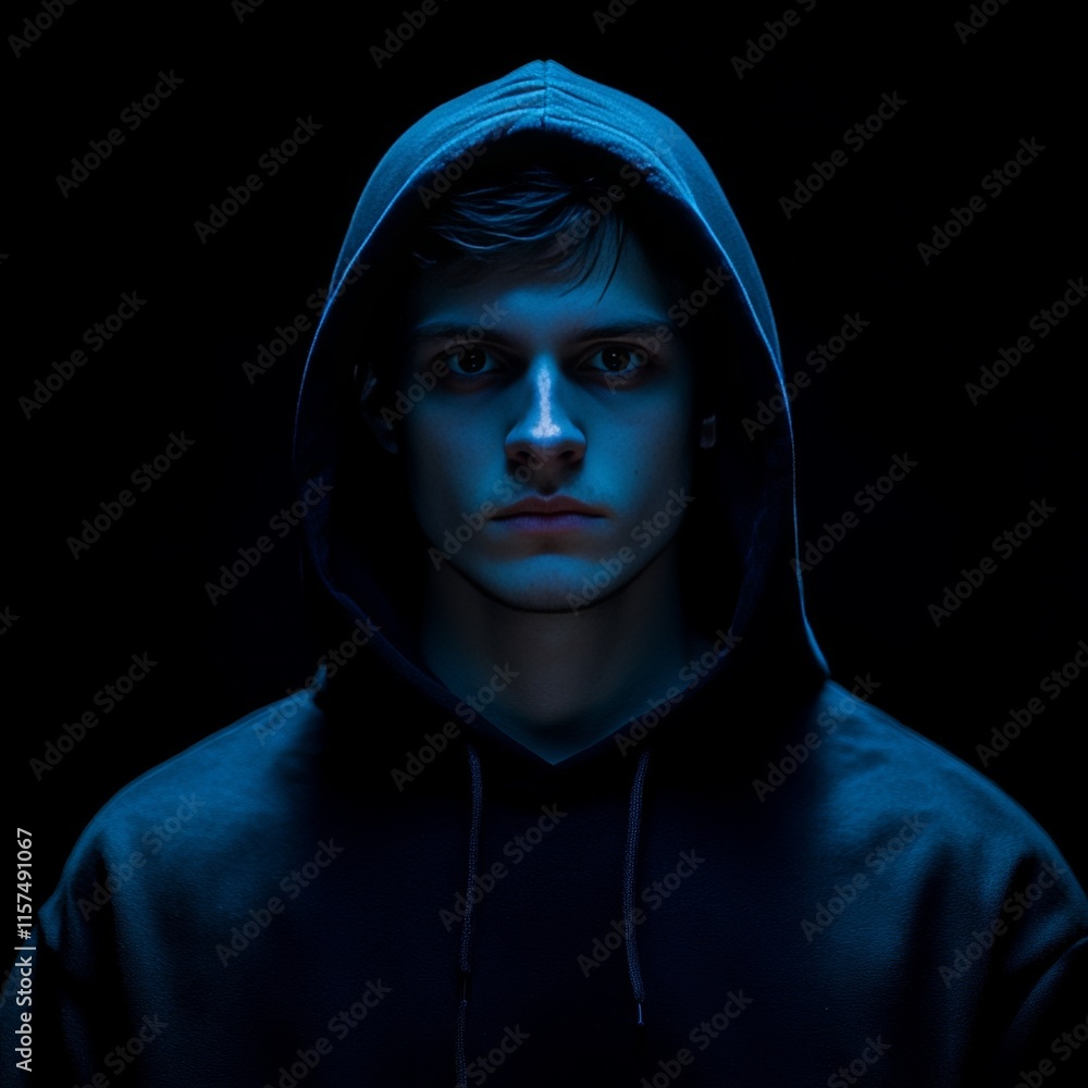 Leinwandbilder anonymous computer hacker in hood and laptop isolated over white background. dark face. data thief, 
