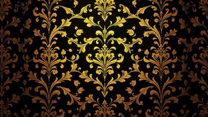Fototapeta premium Elegant Gold Damask Pattern on a Dark Background, Perfect for Luxurious Designs and Decor