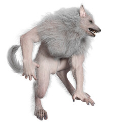 Fototapeta premium 3D rendered white werewolf isolated on transparent background