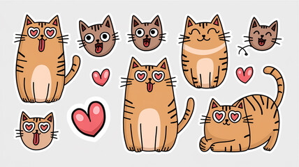 Adorable Doodle Cat Sticker Set in Hand-Drawn Style