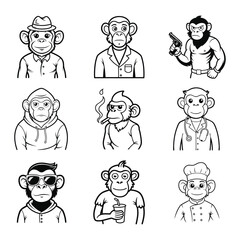 Monkey Vector Set for Design.