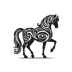 Black Color Horse silhouette design Vector Illustration, Solid White Background 15.eps
