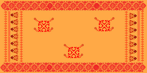 Obraz premium gamosa or gamusa from assam.gamosa textile pattern. gamosa or gamusa is an article of significance for the indigenous people of Assam, India. It is generally a white rectangular piece of cloth